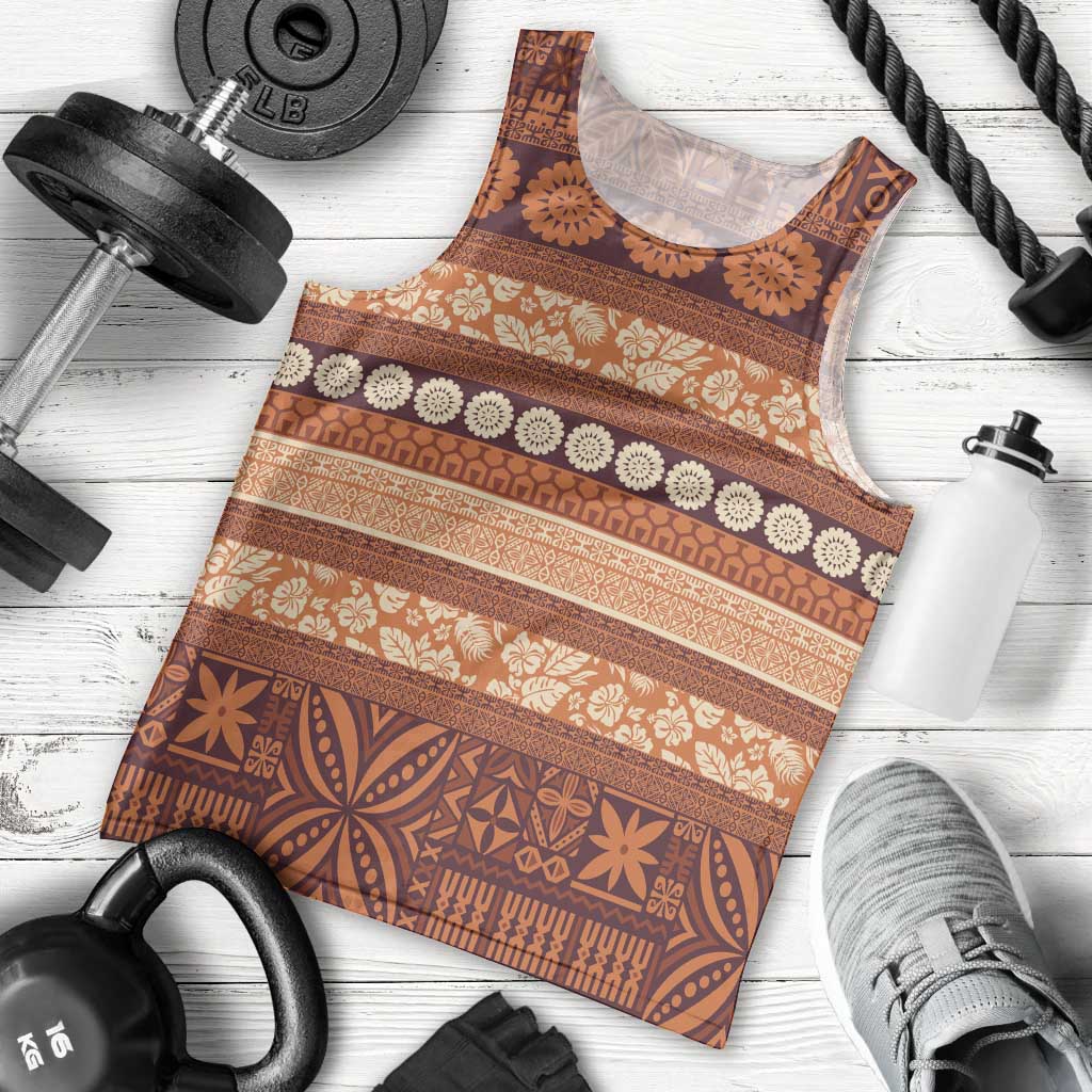 Fiji Marau na Kerisimasi Men Tank Top Gold Tapa Masi Inspired Christmas - Polynesian Pride