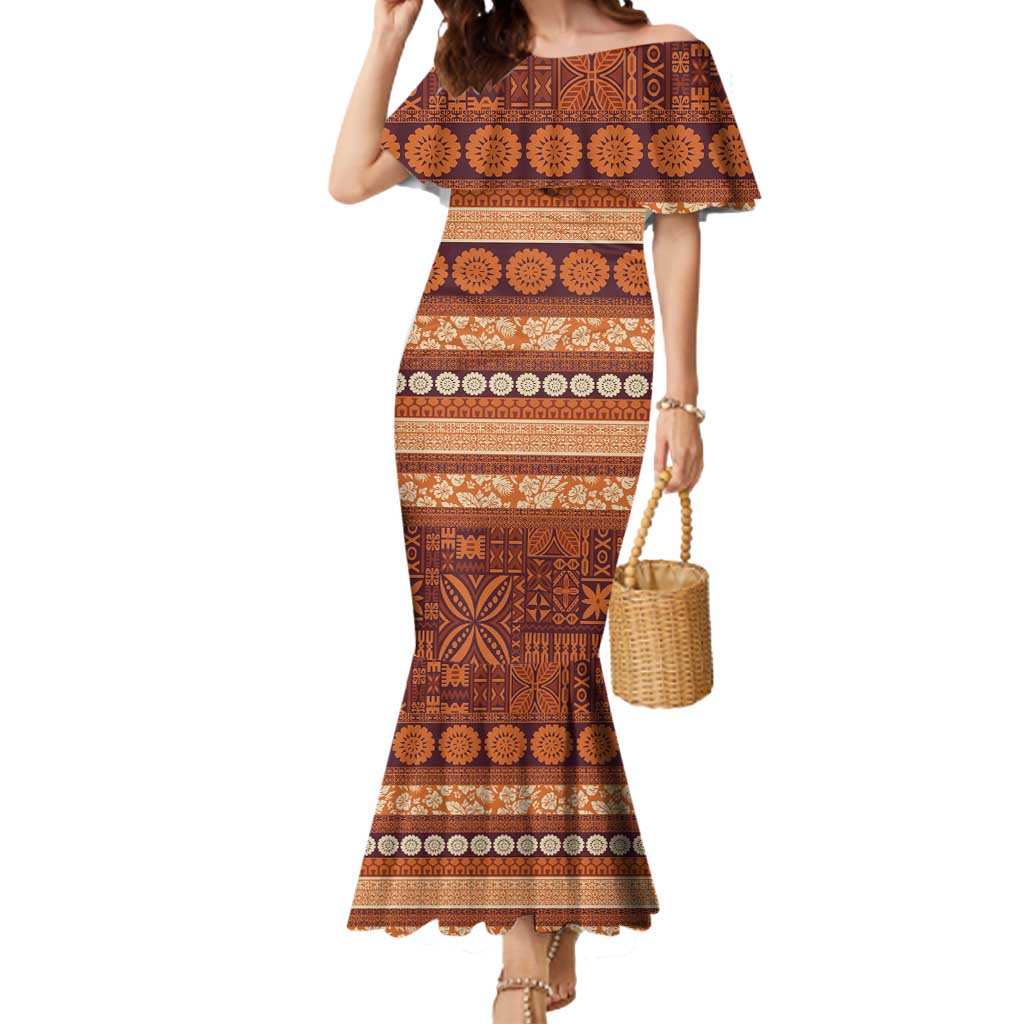 Fiji Marau na Kerisimasi Mermaid Dress Gold Tapa Masi Inspired Christmas - Polynesian Pride