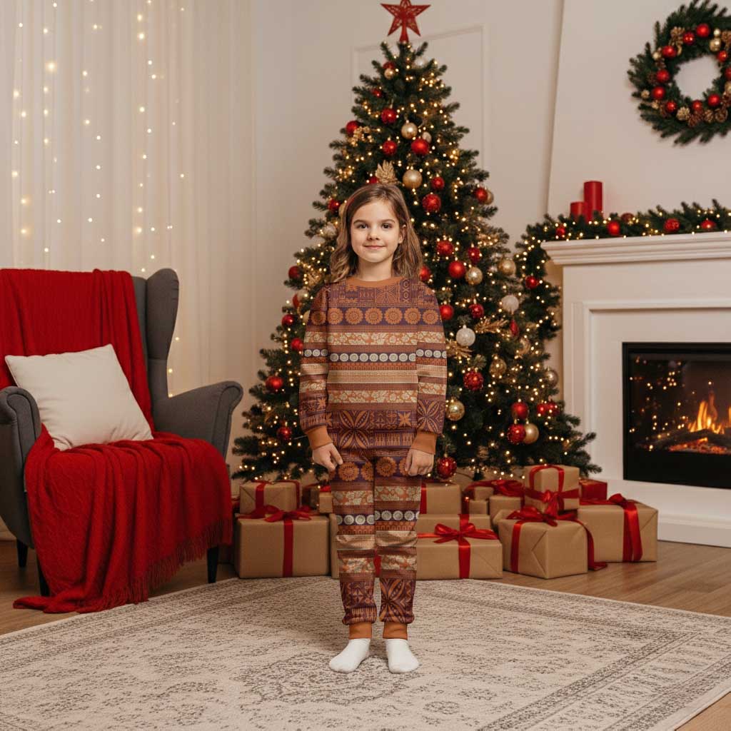 Fiji Marau na Kerisimasi Christmas Pajama Set Gold Tapa Masi Inspired Christmas - Polynesian Pride