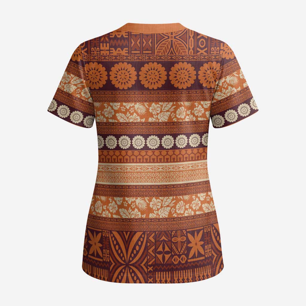 Fiji Marau na Kerisimasi Scrub Top Gold Tapa Masi Inspired Christmas - Polynesian Pride