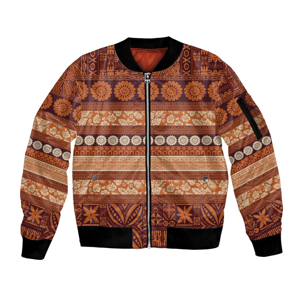 Fiji Marau na Kerisimasi Sleeve Zip Bomber Jacket Gold Tapa Masi Inspired Christmas - Polynesian Pride