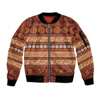 Fiji Marau na Kerisimasi Sleeve Zip Bomber Jacket Gold Tapa Masi Inspired Christmas - Polynesian Pride