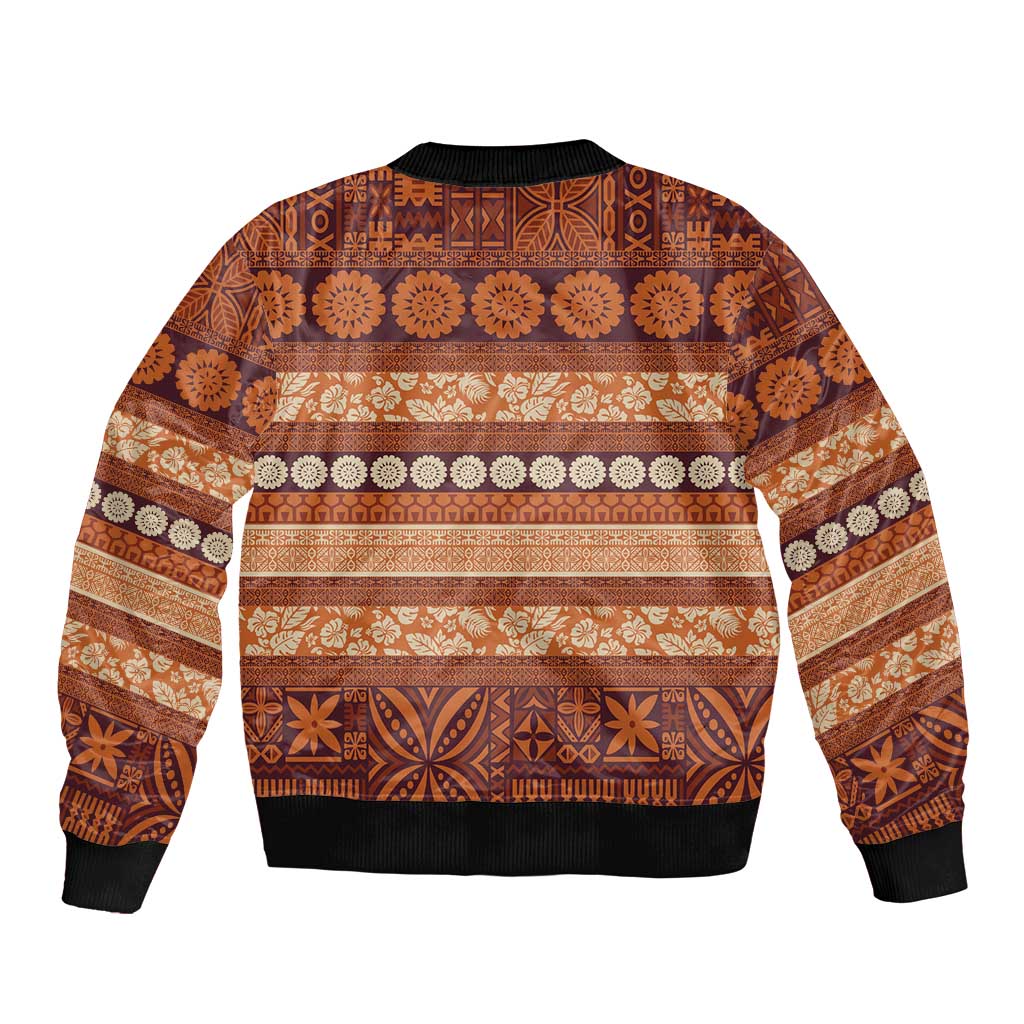 Fiji Marau na Kerisimasi Sleeve Zip Bomber Jacket Gold Tapa Masi Inspired Christmas - Polynesian Pride