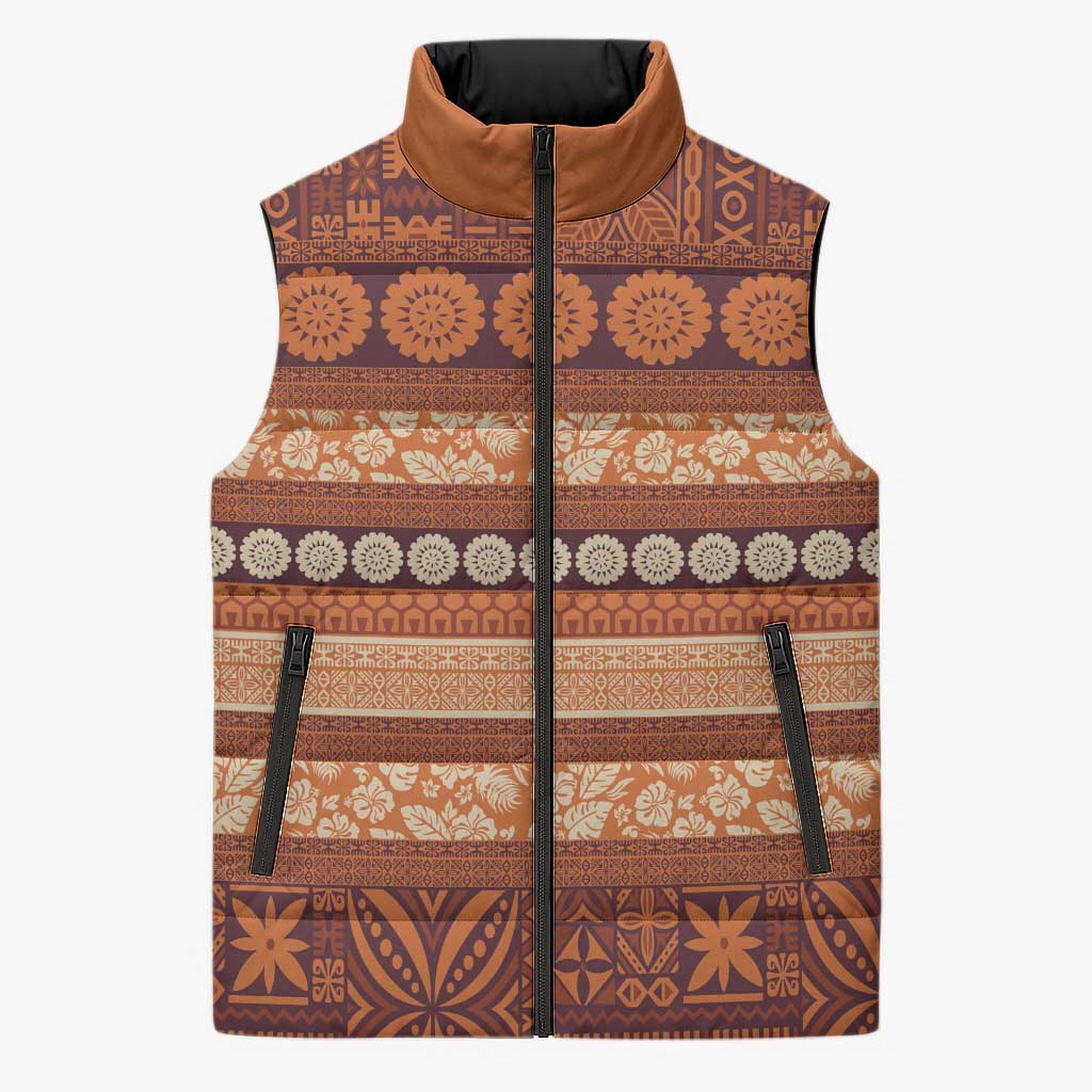 Fiji Marau na Kerisimasi Sleeveless Puffer Jacket Gold Tapa Masi Inspired Christmas - Polynesian Pride