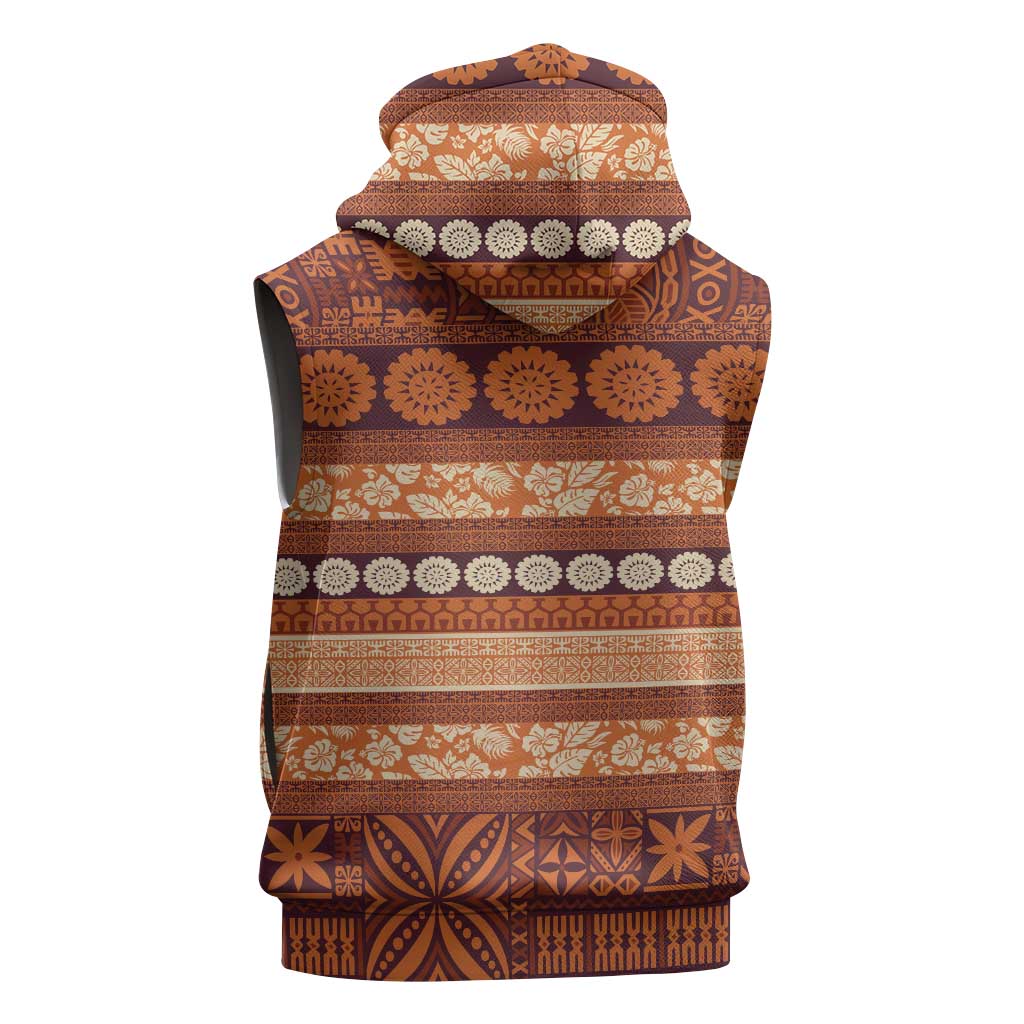 Fiji Marau na Kerisimasi Sleeveless Zip Hoodie Gold Tapa Masi Inspired Christmas - Polynesian Pride