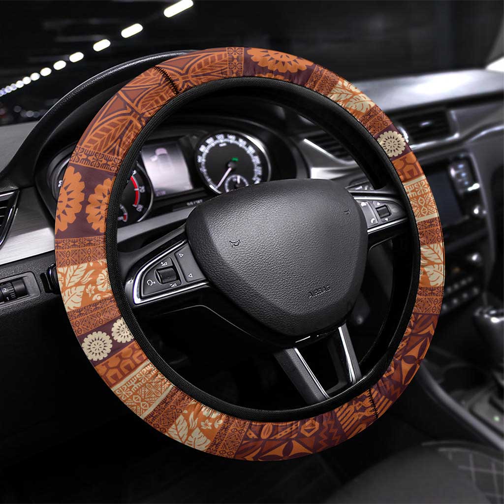 Fiji Marau na Kerisimasi Steering Wheel Cover Gold Tapa Masi Inspired Christmas - Polynesian Pride