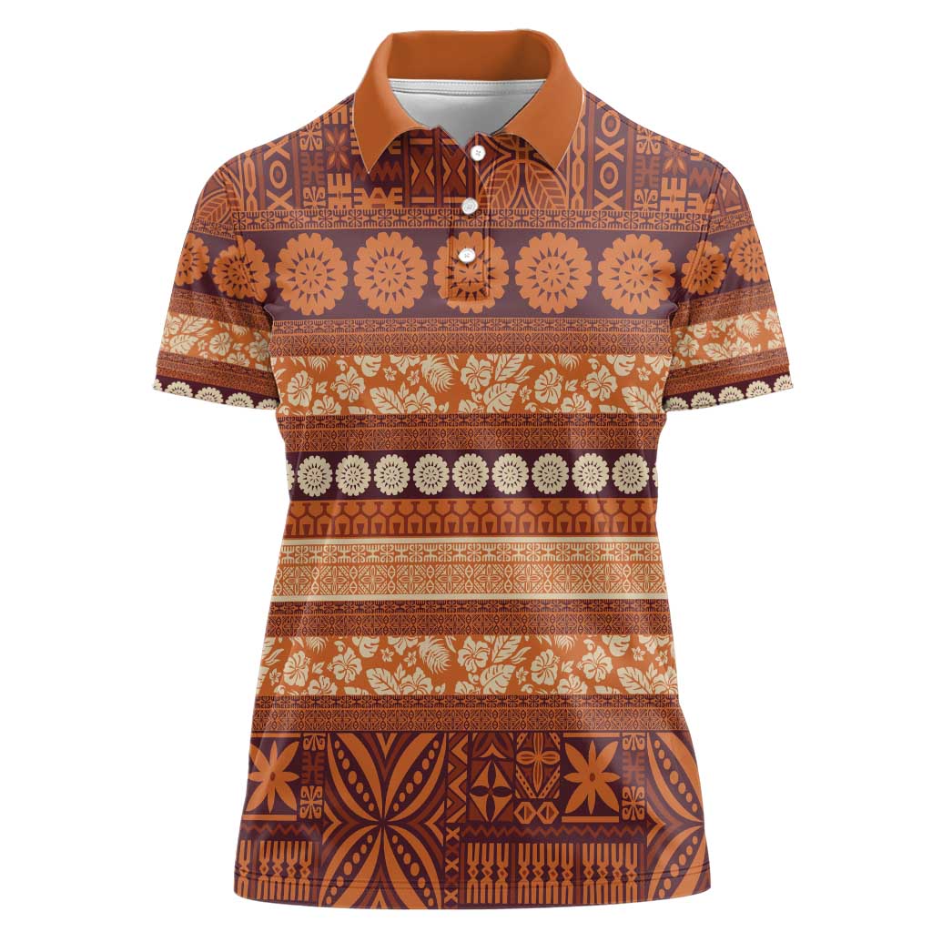 Fiji Marau na Kerisimasi Women Polo Shirt Gold Tapa Masi Inspired Christmas - Polynesian Pride