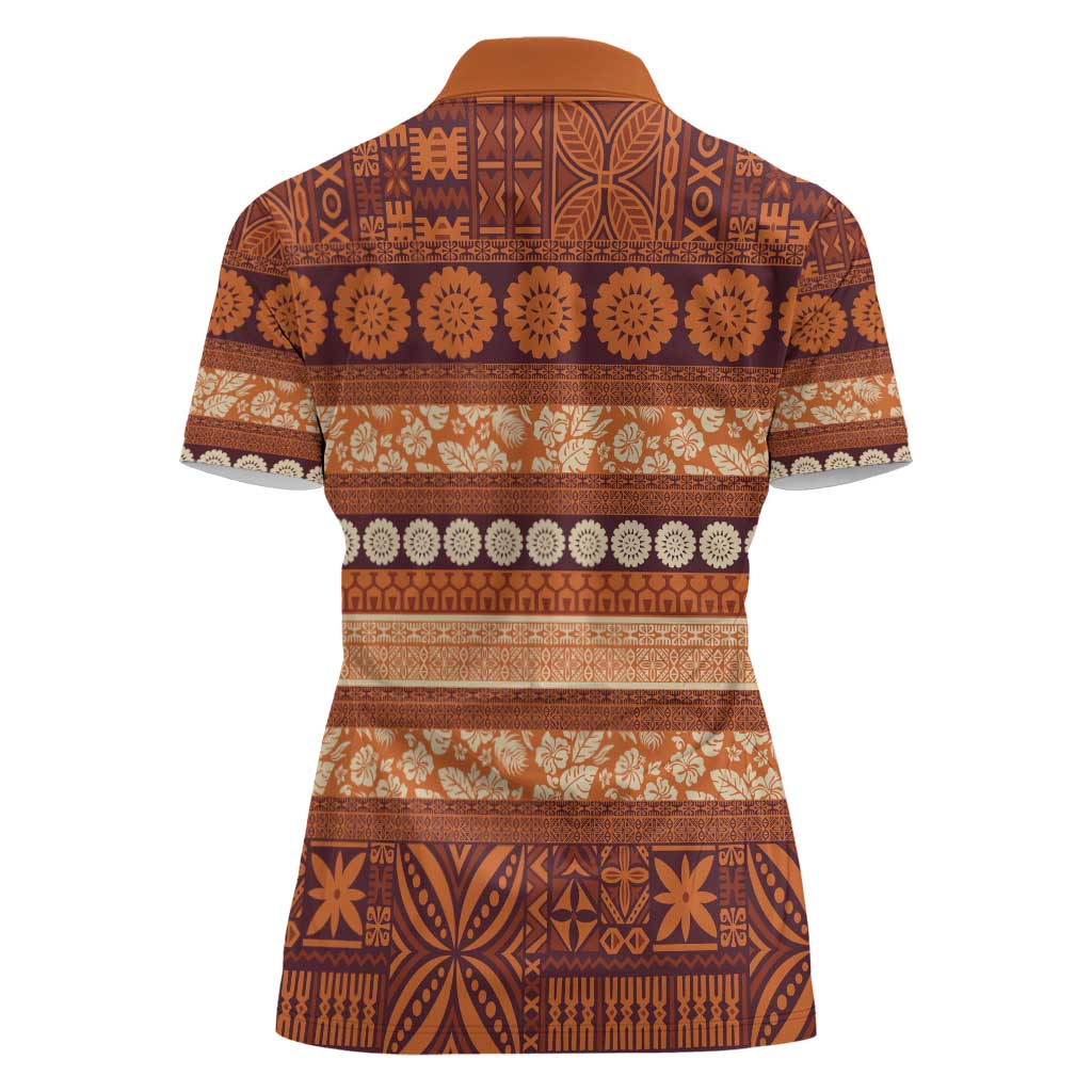 Fiji Marau na Kerisimasi Women Polo Shirt Gold Tapa Masi Inspired Christmas - Polynesian Pride