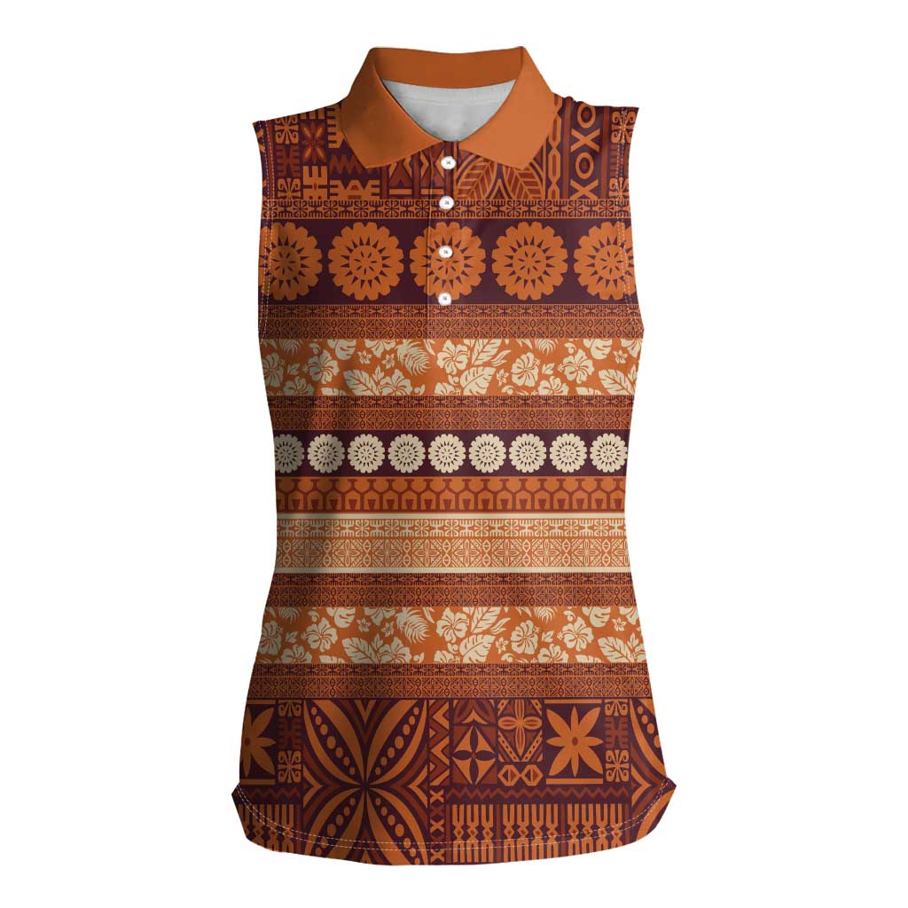 Fiji Marau na Kerisimasi Women Sleeveless Polo Shirt Gold Tapa Masi Inspired Christmas - Polynesian Pride