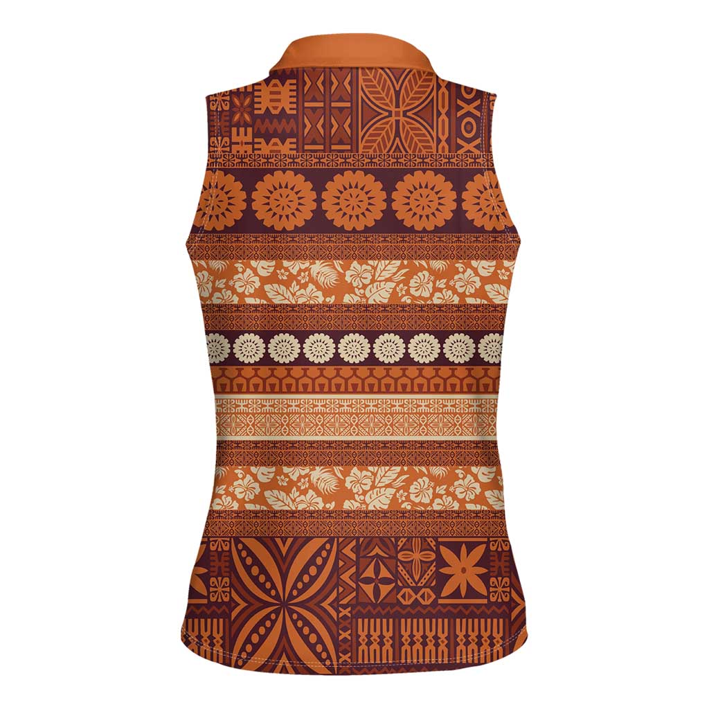 Fiji Marau na Kerisimasi Women Sleeveless Polo Shirt Gold Tapa Masi Inspired Christmas - Polynesian Pride