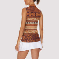 Fiji Marau na Kerisimasi Women Sleeveless Polo Shirt Gold Tapa Masi Inspired Christmas - Polynesian Pride