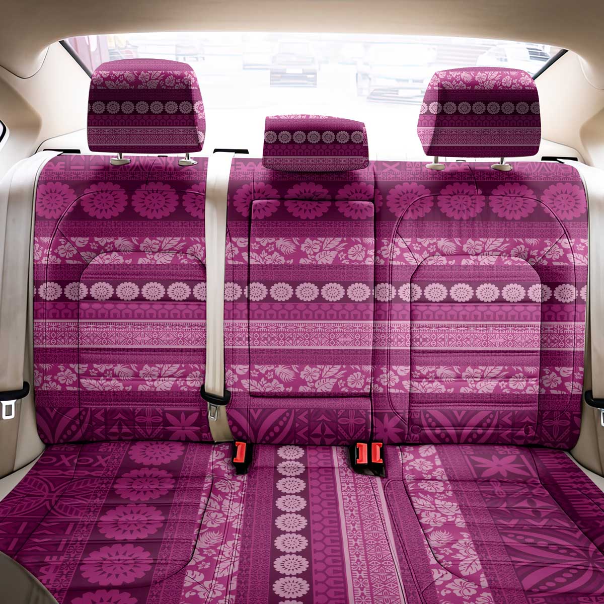 Fiji Marau na Kerisimasi Back Car Seat Cover Pink Tapa Masi Inspired Christmas - Polynesian Pride