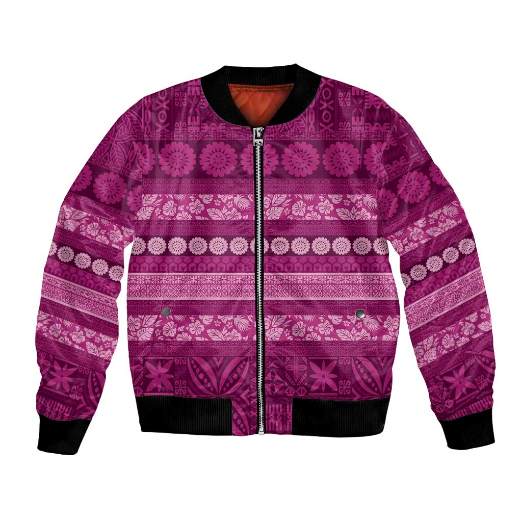 Fiji Marau na Kerisimasi Bomber Jacket Pink Tapa Masi Inspired Christmas - Polynesian Pride