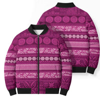 Fiji Marau na Kerisimasi Bomber Puffer Jacket Pink Tapa Masi Inspired Christmas - Polynesian Pride