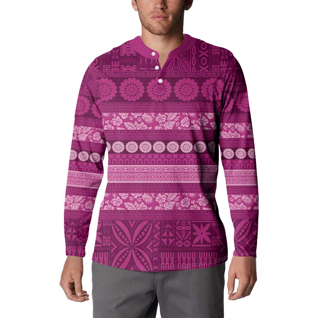 Fiji Marau na Kerisimasi Button Sweatshirt Pink Tapa Masi Inspired Christmas - Polynesian Pride