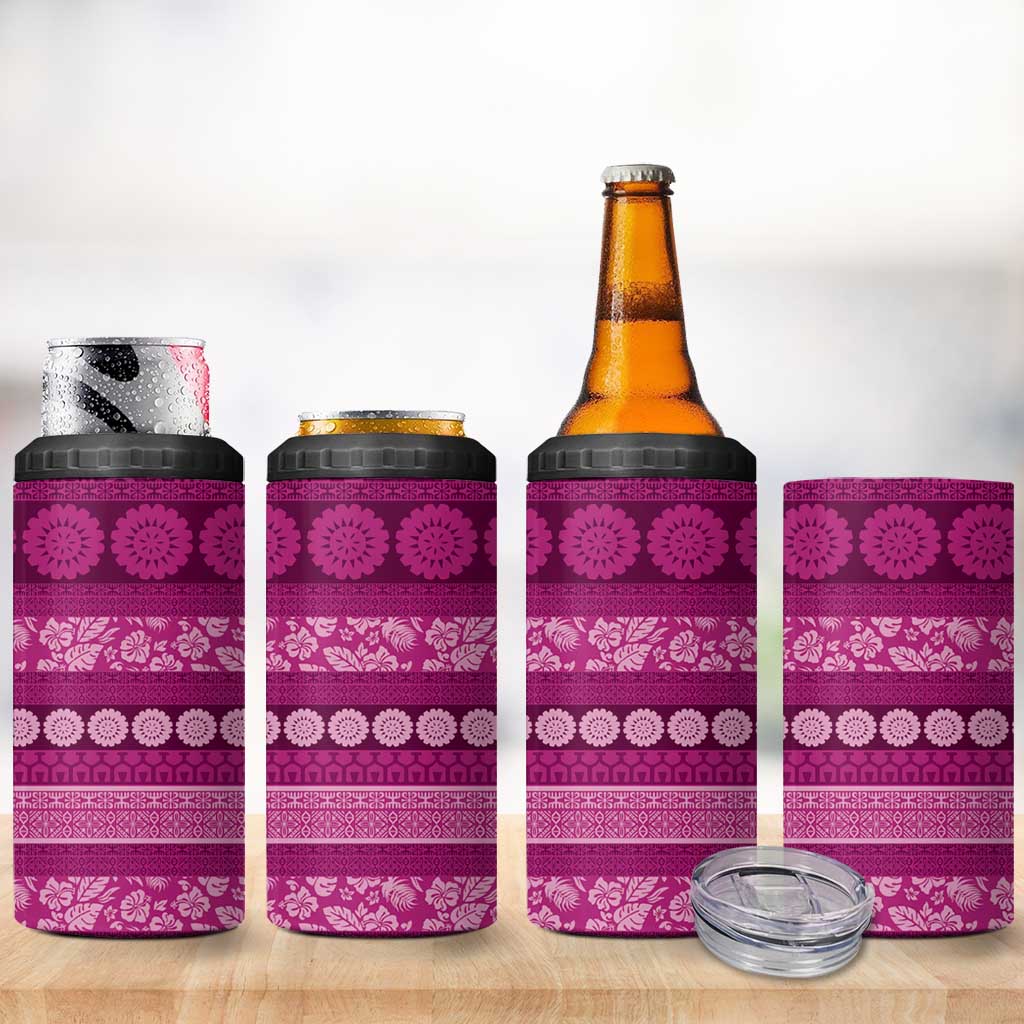 Fiji Marau na Kerisimasi 4 in 1 Can Cooler Tumbler Pink Tapa Masi Inspired Christmas - Polynesian Pride