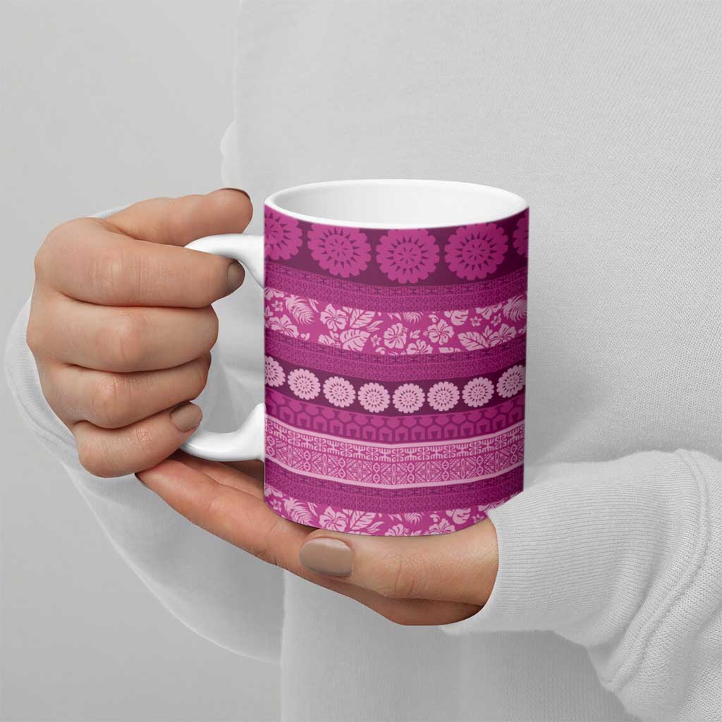 Fiji Marau na Kerisimasi Ceramic Mug Pink Tapa Masi Inspired Christmas - Polynesian Pride