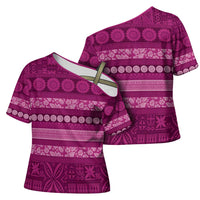 Fiji Marau na Kerisimasi Cross Shoulder Shirt Pink Tapa Masi Inspired Christmas - Polynesian Pride