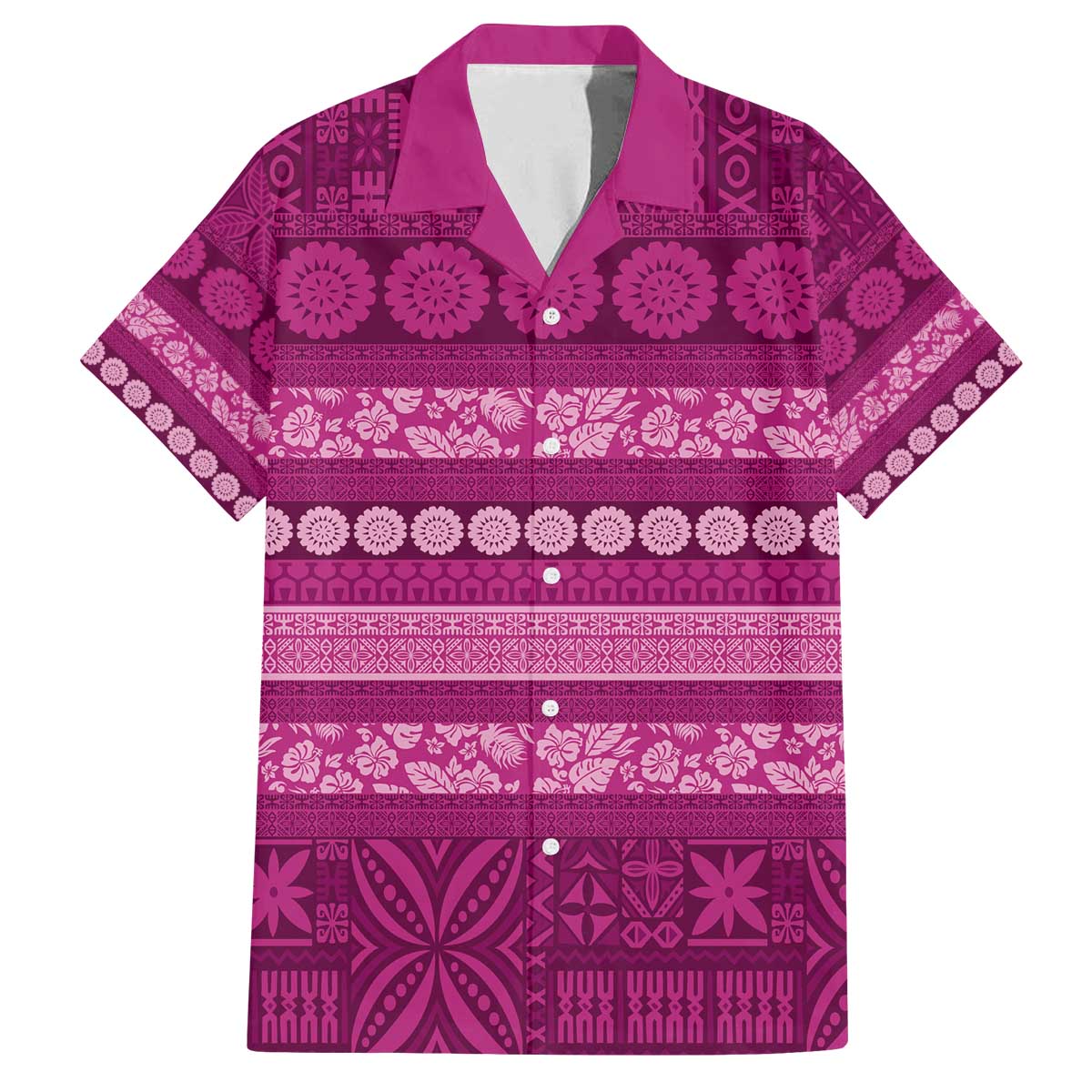 Fiji Marau na Kerisimasi Family Matching Off The Shoulder Long Sleeve Dress and Hawaiian Shirt Pink Tapa Masi Inspired Christmas - Polynesian Pride