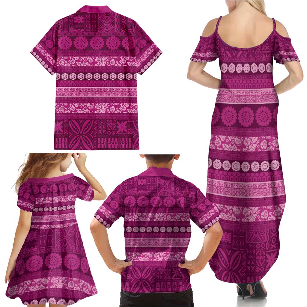 Fiji Marau na Kerisimasi Family Matching Summer Maxi Dress and Hawaiian Shirt Pink Tapa Masi Inspired Christmas - Polynesian Pride