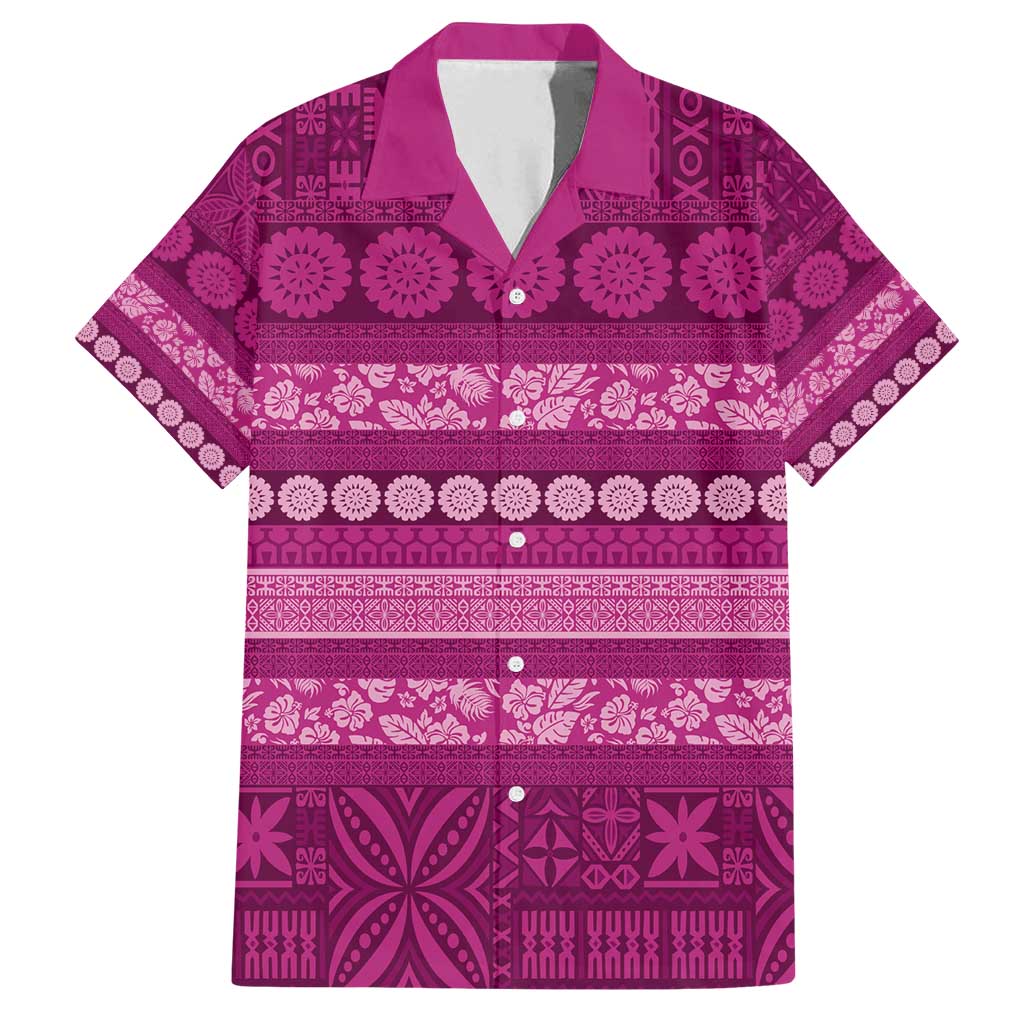 Fiji Marau na Kerisimasi Family Matching Summer Maxi Dress and Hawaiian Shirt Pink Tapa Masi Inspired Christmas - Polynesian Pride