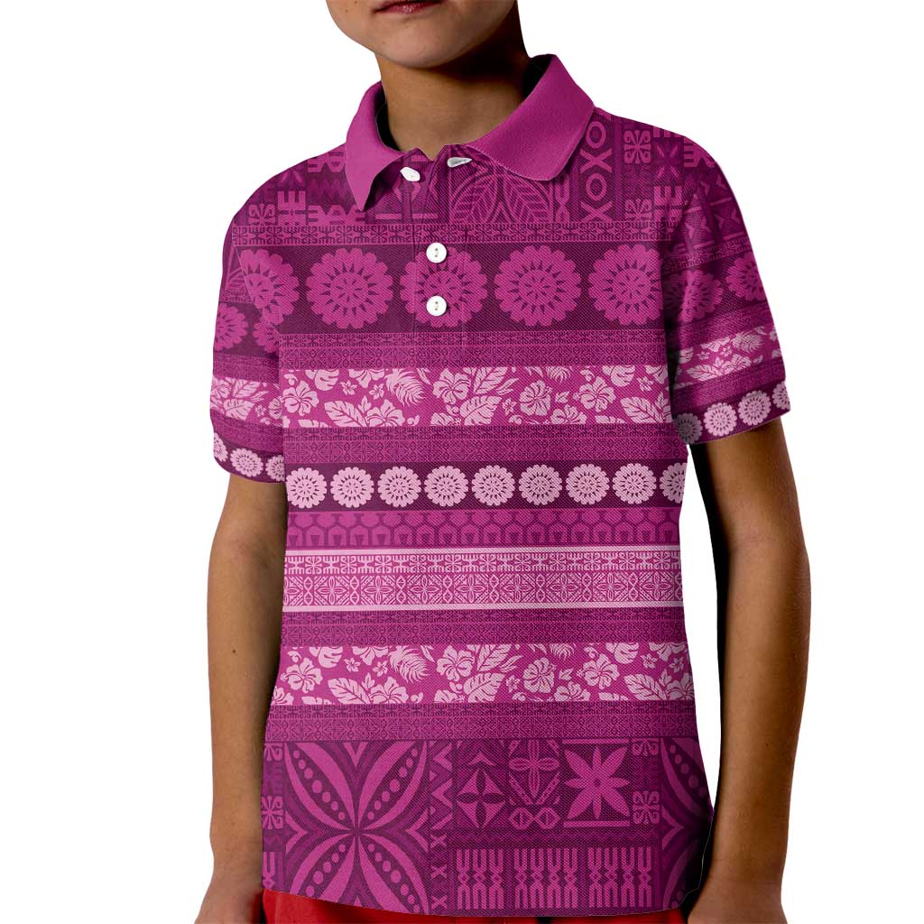 Fiji Marau na Kerisimasi Kid Polo Shirt Pink Tapa Masi Inspired Christmas - Polynesian Pride
