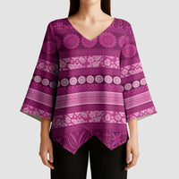 Fiji Marau na Kerisimasi Kimono Sleeve Blouse Pink Tapa Masi Inspired Christmas - Polynesian Pride