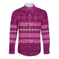 Fiji Marau na Kerisimasi Long Sleeve Button Shirt Pink Tapa Masi Inspired Christmas - Polynesian Pride