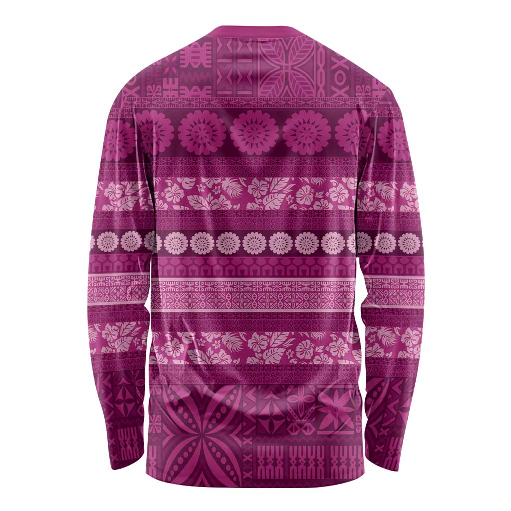 Fiji Marau na Kerisimasi Long Sleeve Shirt Pink Tapa Masi Inspired Christmas - Polynesian Pride