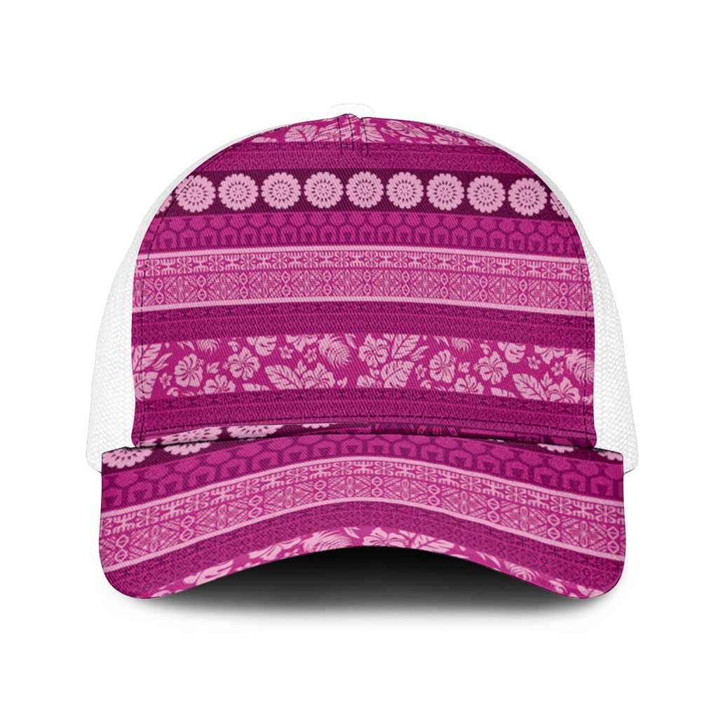 Fiji Marau na Kerisimasi Mesh Trucker Cap Pink Tapa Masi Inspired Christmas - Polynesian Pride