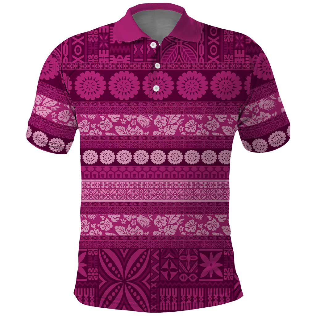 Fiji Marau na Kerisimasi Polo Shirt Pink Tapa Masi Inspired Christmas - Polynesian Pride