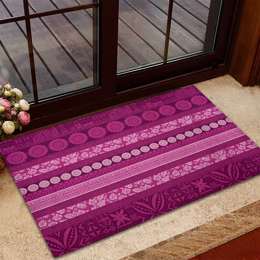 Fiji Marau na Kerisimasi Rubber Doormat Pink Tapa Masi Inspired Christmas - Polynesian Pride
