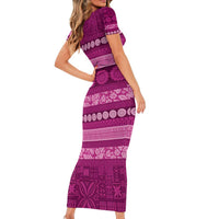 Fiji Marau na Kerisimasi Short Sleeve Bodycon Dress Pink Tapa Masi Inspired Christmas - Polynesian Pride