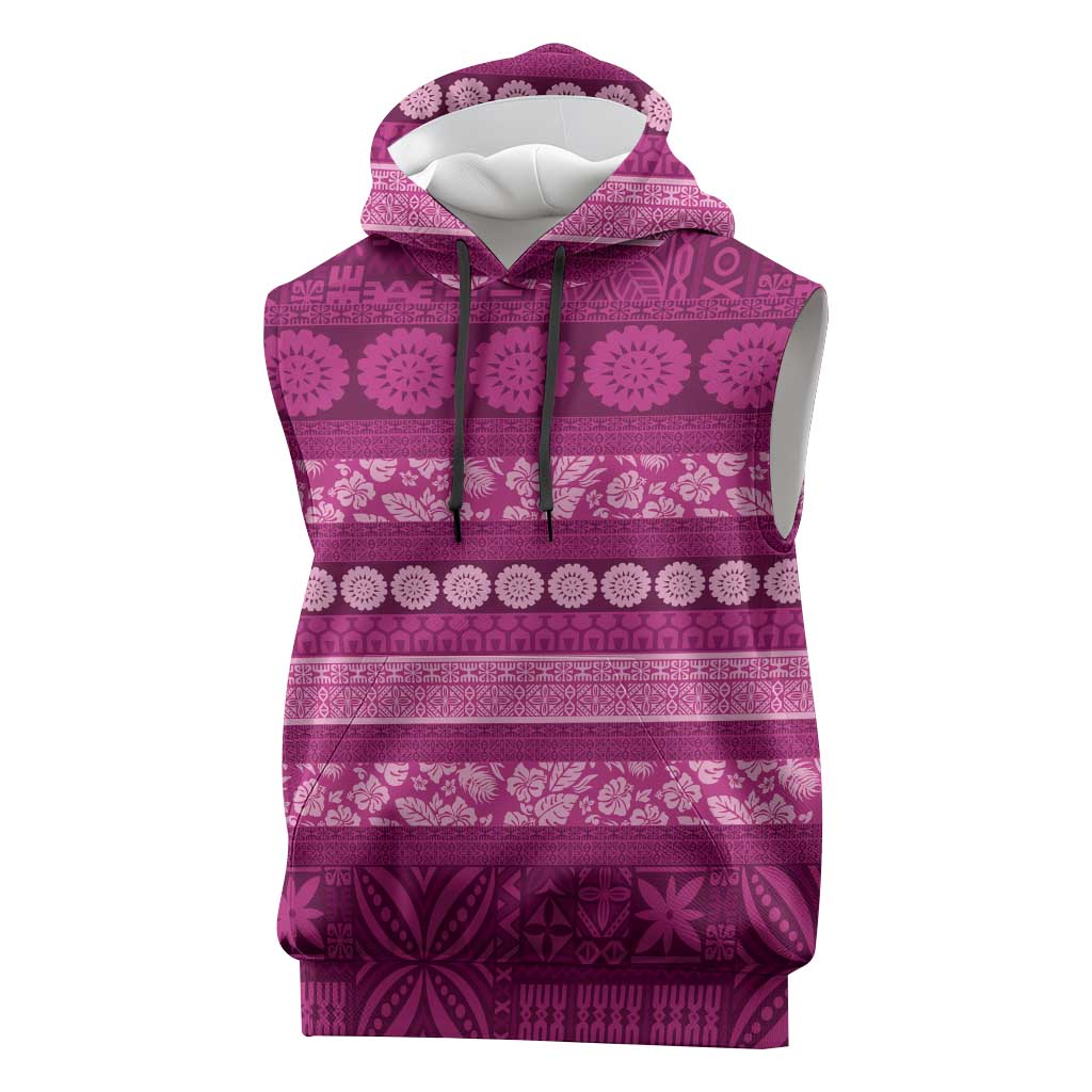Fiji Marau na Kerisimasi Sleeveless Hoodie Pink Tapa Masi Inspired Christmas - Polynesian Pride