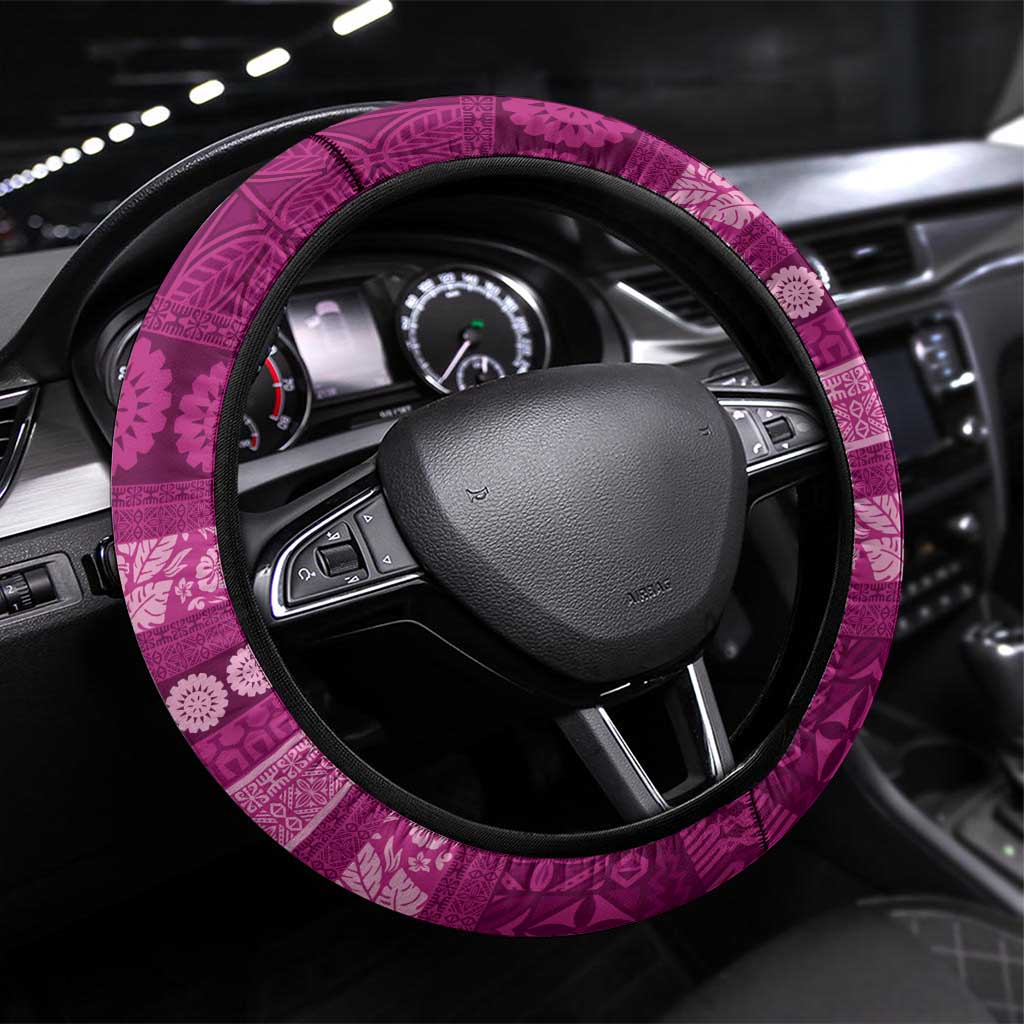Fiji Marau na Kerisimasi Steering Wheel Cover Pink Tapa Masi Inspired Christmas - Polynesian Pride