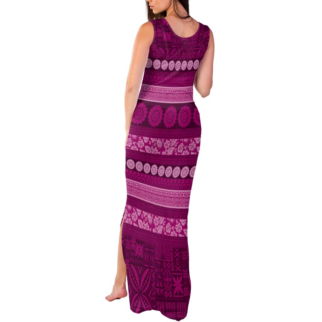 Fiji Marau na Kerisimasi Tank Maxi Dress Pink Tapa Masi Inspired Christmas - Polynesian Pride