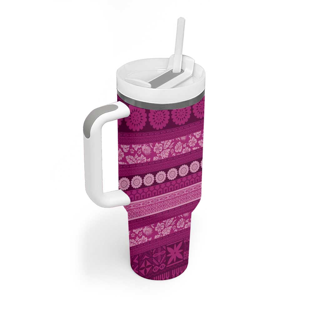 Fiji Marau na Kerisimasi Tumbler With Handle Pink Tapa Masi Inspired Christmas - Polynesian Pride