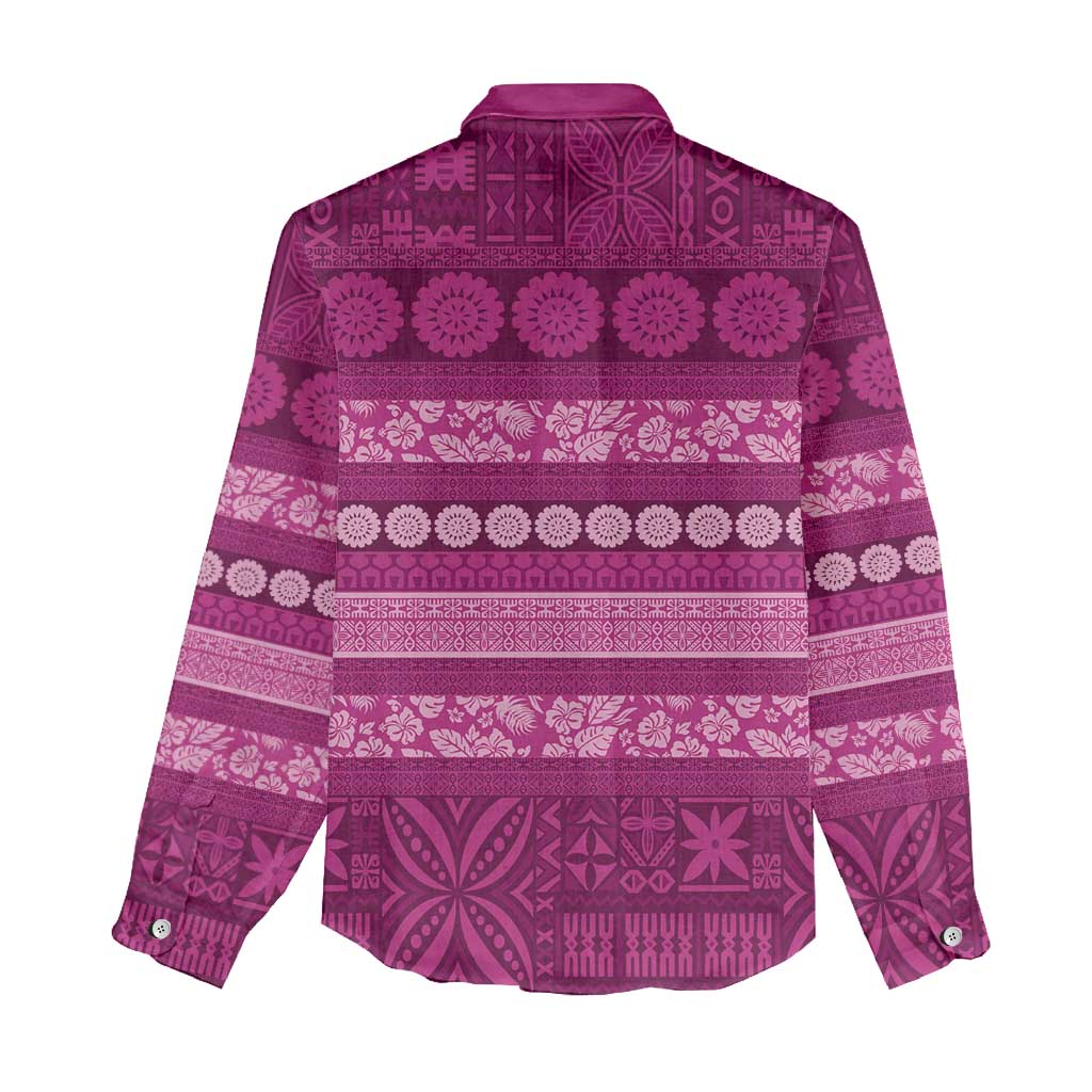 Fiji Marau na Kerisimasi Women Casual Shirt Pink Tapa Masi Inspired Christmas - Polynesian Pride