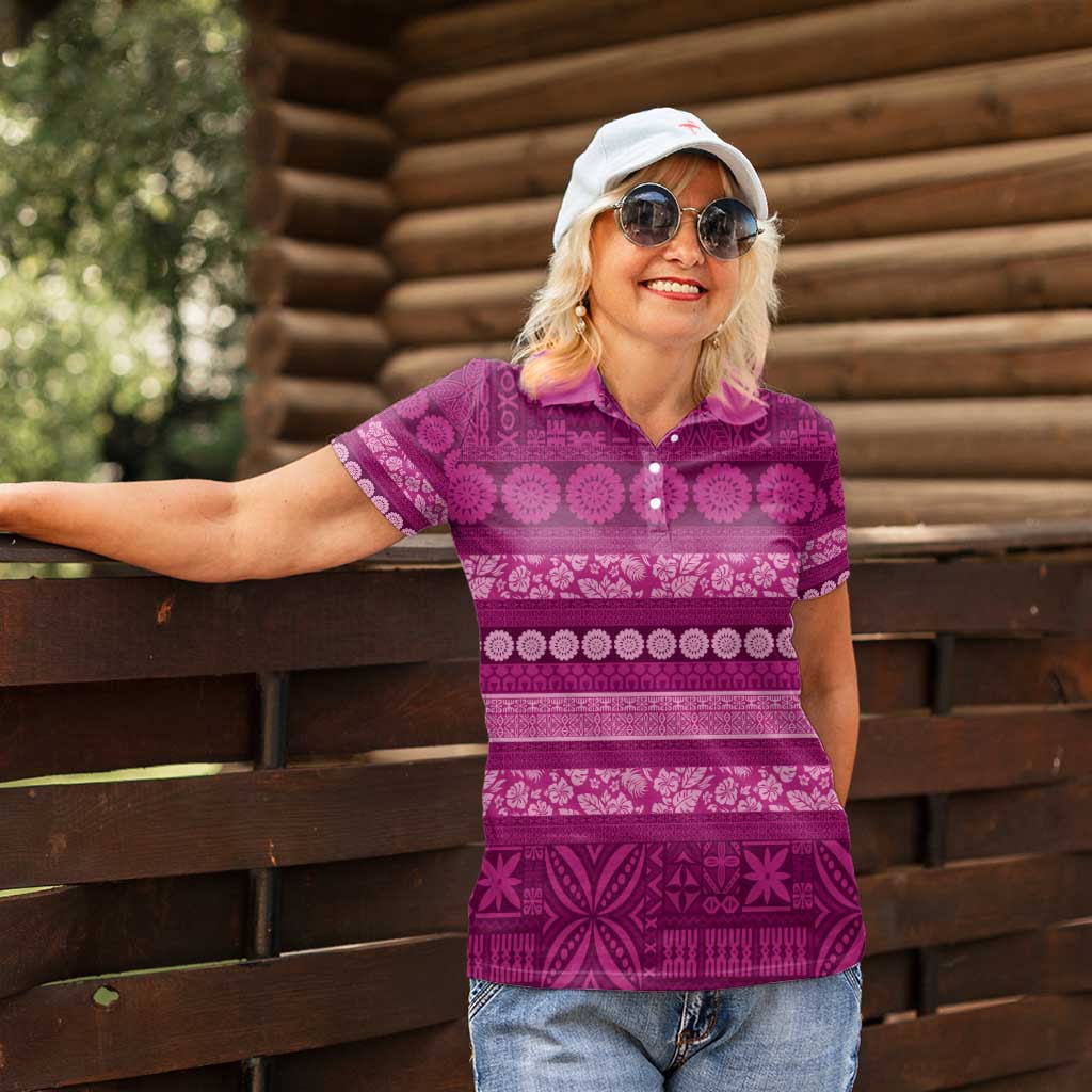 Fiji Marau na Kerisimasi Women Polo Shirt Pink Tapa Masi Inspired Christmas - Polynesian Pride