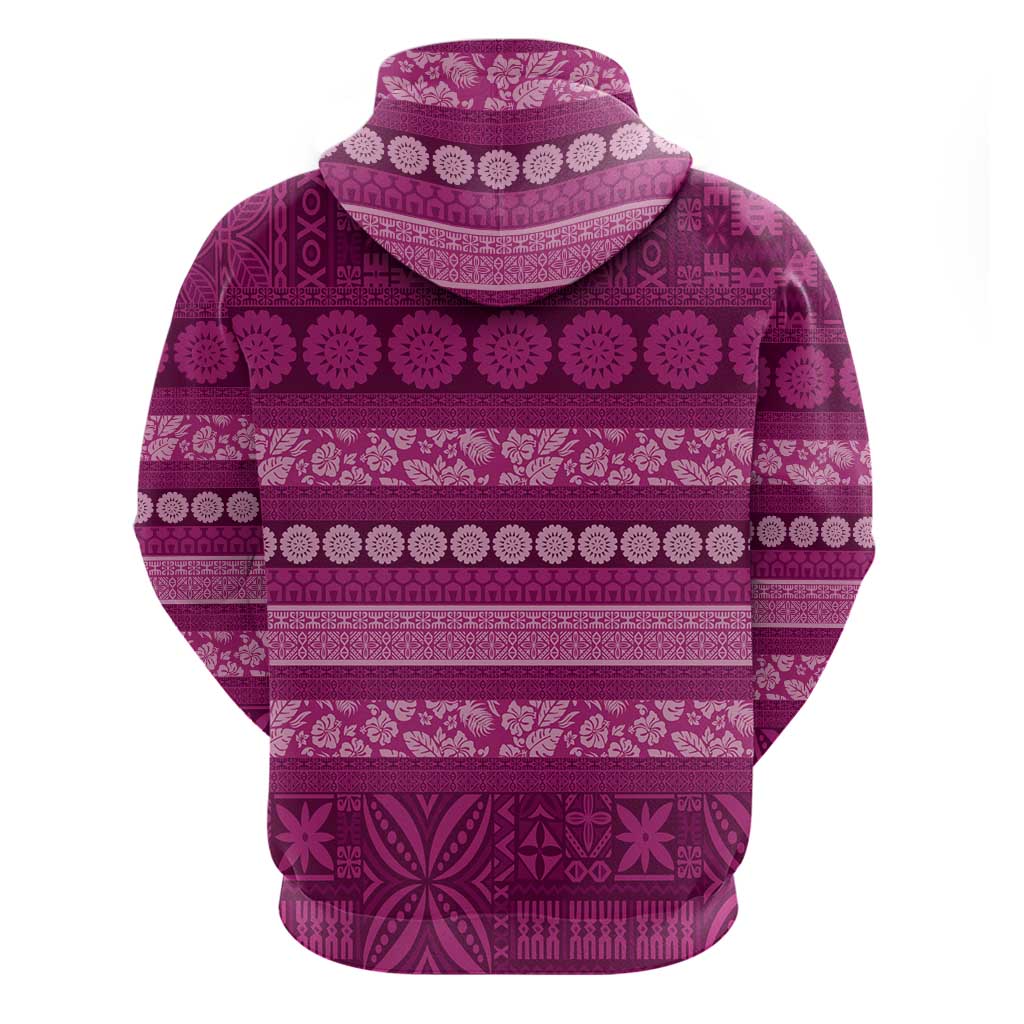 Fiji Marau na Kerisimasi Zip Hoodie Pink Tapa Masi Inspired Christmas - Polynesian Pride