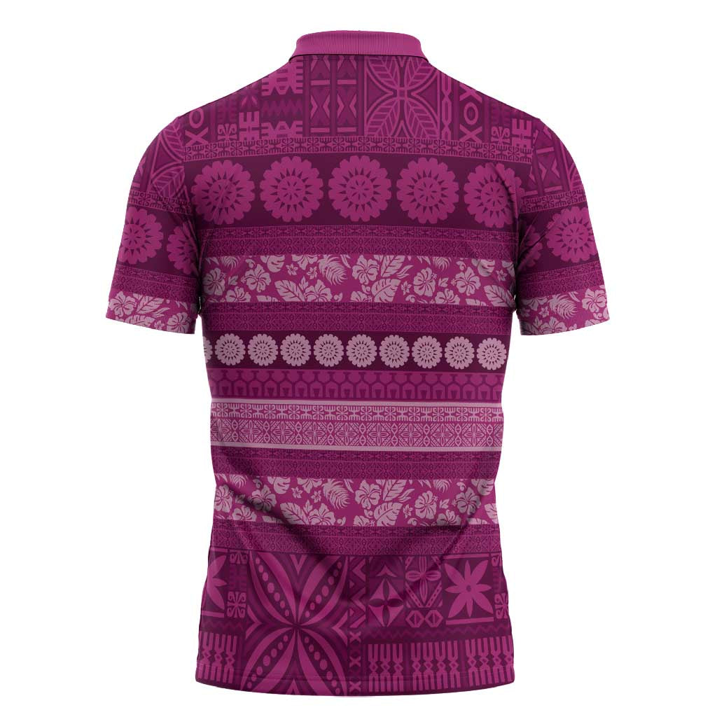 Fiji Marau na Kerisimasi Zipper Polo Shirt Pink Tapa Masi Inspired Christmas - Polynesian Pride