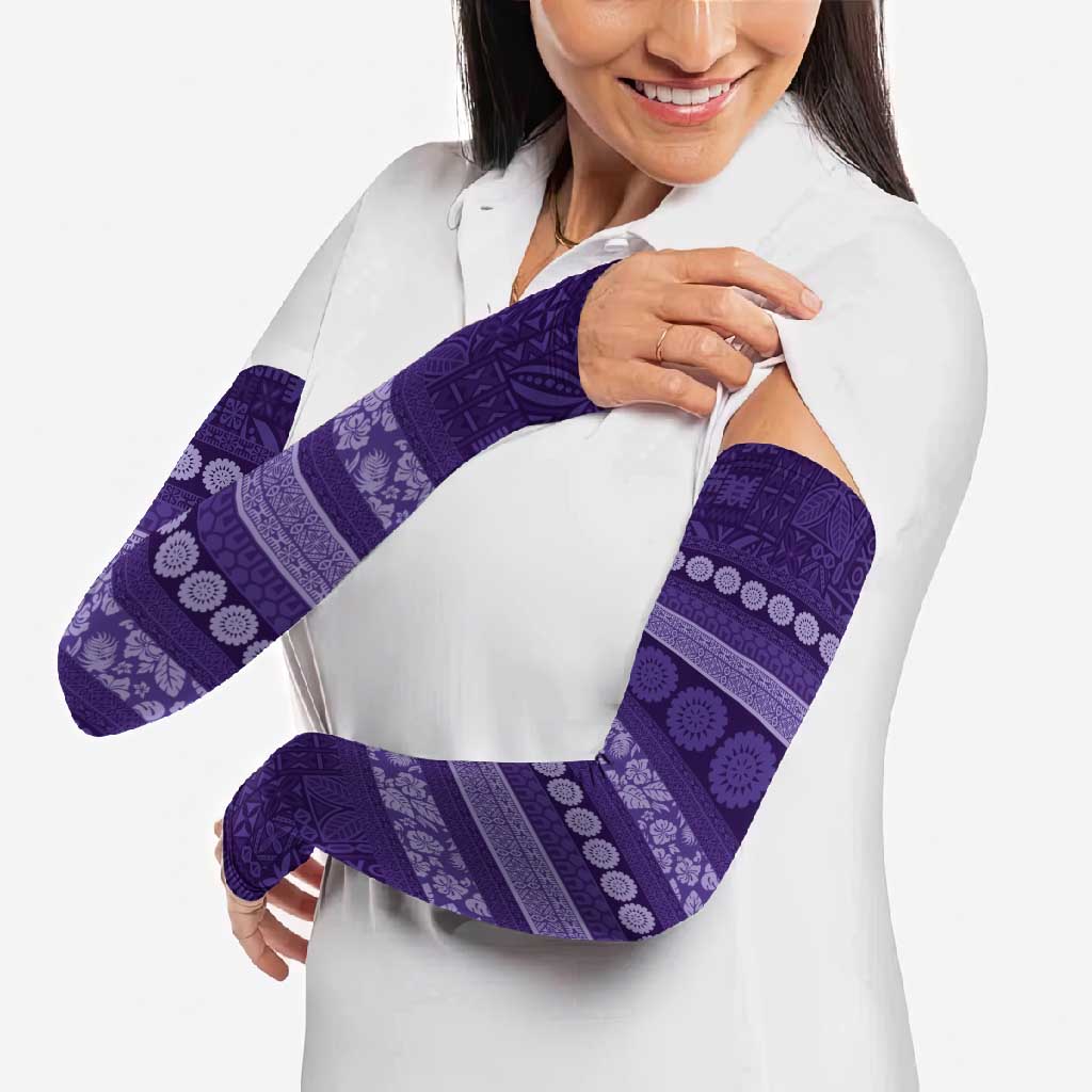 Fiji Marau na Kerisimasi Arm Sleeves Purple Tapa Masi Inspired Christmas - Polynesian Pride