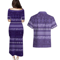 Fiji Marau na Kerisimasi Couples Matching Puletasi and Hawaiian Shirt Purple Tapa Masi Inspired Christmas LT9 - Polynesian Pride