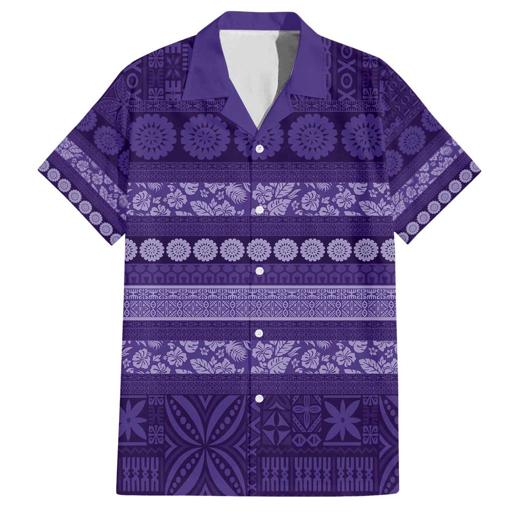 Fiji Marau na Kerisimasi Family Matching Long Sleeve Bodycon Dress and Hawaiian Shirt Purple Tapa Masi Inspired Christmas - Polynesian Pride