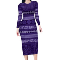 Fiji Marau na Kerisimasi Family Matching Long Sleeve Bodycon Dress and Hawaiian Shirt Purple Tapa Masi Inspired Christmas - Polynesian Pride
