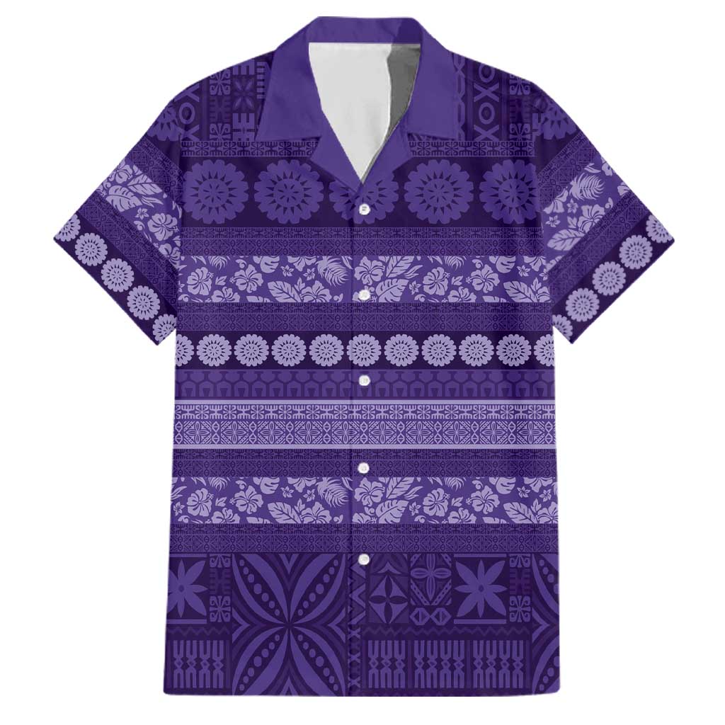Fiji Marau na Kerisimasi Family Matching Puletasi and Hawaiian Shirt Purple Tapa Masi Inspired Christmas LT9 Dad's Shirt - Short Sleeve Purple - Polynesian Pride