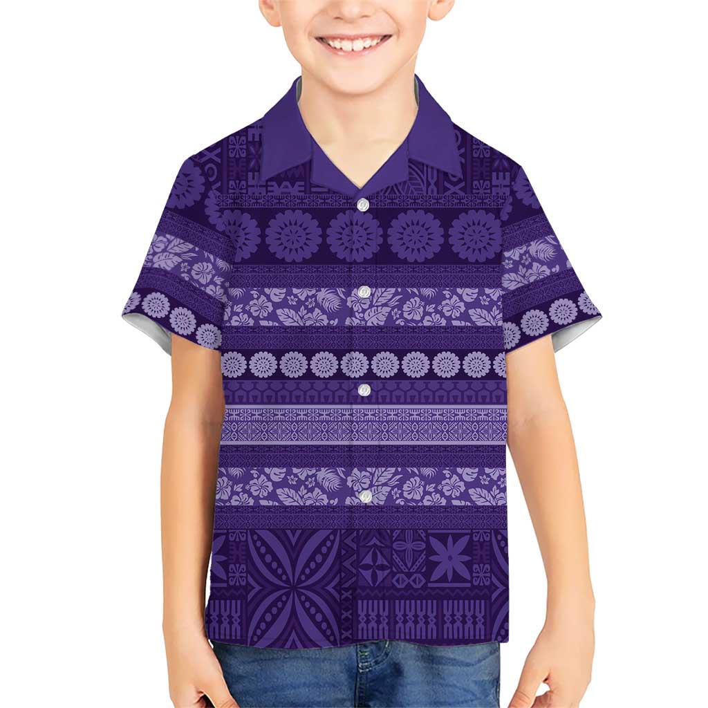Fiji Marau na Kerisimasi Family Matching Puletasi and Hawaiian Shirt Purple Tapa Masi Inspired Christmas LT9 Son's Shirt Purple - Polynesian Pride