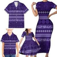 Fiji Marau na Kerisimasi Family Matching Short Sleeve Bodycon Dress and Hawaiian Shirt Purple Tapa Masi Inspired Christmas - Polynesian Pride