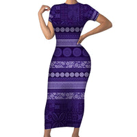 Fiji Marau na Kerisimasi Family Matching Short Sleeve Bodycon Dress and Hawaiian Shirt Purple Tapa Masi Inspired Christmas - Polynesian Pride