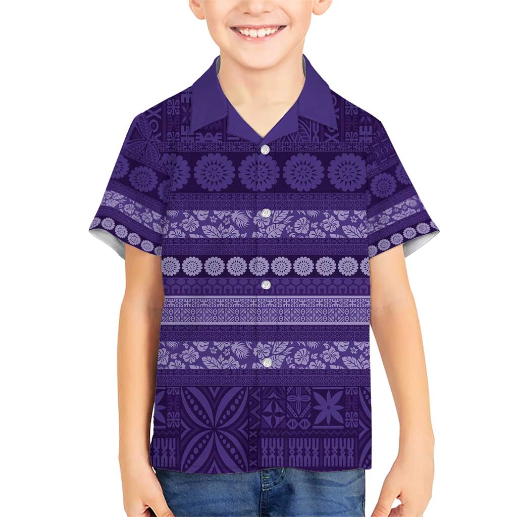 Fiji Marau na Kerisimasi Family Matching Short Sleeve Bodycon Dress and Hawaiian Shirt Purple Tapa Masi Inspired Christmas - Polynesian Pride